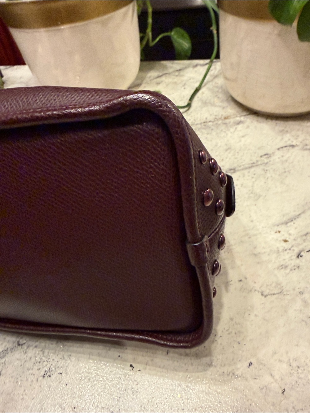 COACH Burgundy Studded Dome Satchel with Gold Hardware - Picture 4 of 13